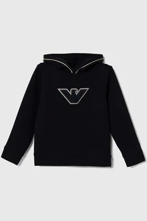 Emporio Armani Dětská mikina tmavomodrá barva, s kapucí, s aplikací