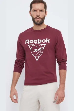 Reebok Bavlněné tričko s dlouhým rukávem Basketball vínová barva, s potiskem