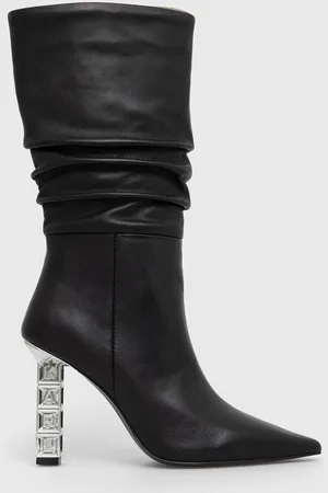 Karl Lagerfeld Kožené kozačky KOLUMN dámské, barva, na podpatku, KL33455