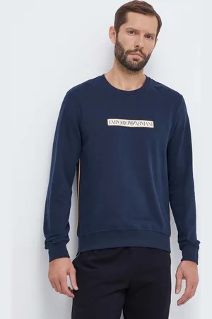 Emporio Armani Bavlněná mikina tmavomodrá barva, s potiskem