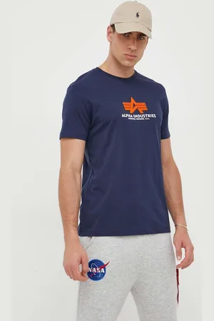 Alpha Industries Bavlněné tričko tmavomodrá barva, s aplikací