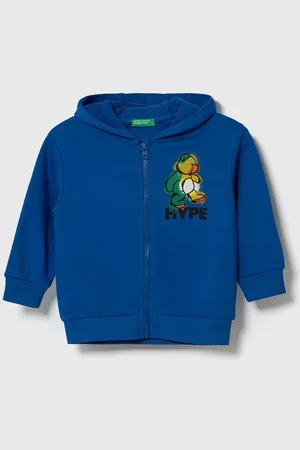 Benetton Dětská bavlněná mikina s kapucí, s potiskem