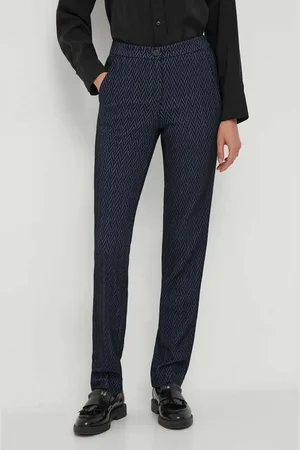 Emporio Armani Kalhoty s příměsí vlny tmavomodrá barva, přiléhavé, high waist