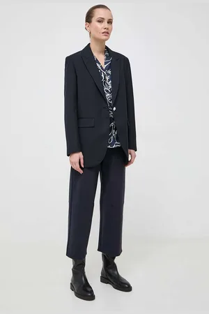 Max Mara Kalhoty dámské, tmavomodrá barva, jednoduché, high waist