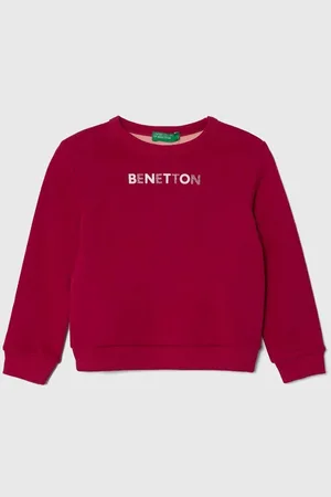 Benetton Dětská bavlněná mikina růžová barva, s potiskem
