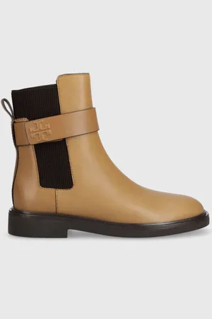 Tory Burch Kožené kotníkové boty DOUBLE T CHELSEA BOOT dámské, barva, na plochém podpatku, 152831-200