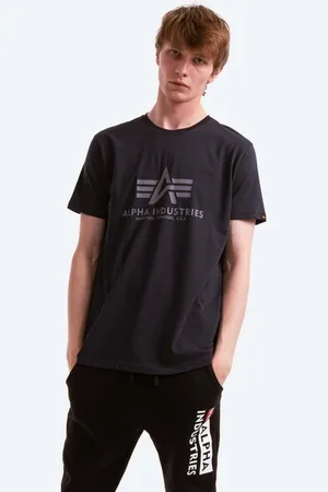 Alpha Industries Bavlněné tričko Basic T-Shirt tmavomodrá barva, s potiskem, 100501.07