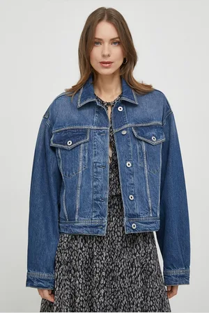 Pepe Jeans Džínová bunda TURNER SPARKLE dámská, tmavomodrá barva, přechodná, oversize, PL402328