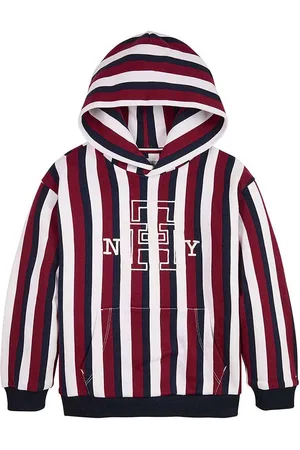 Tommy Hilfiger Dětská bavlněná mikina vínová barva, s kapucí, vzorovaná
