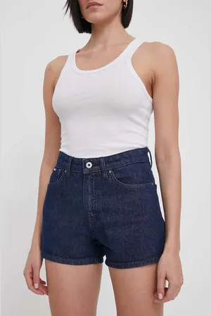 Pepe Jeans Džínové šortky A-LINE SHORT HW dámské, tmavomodrá barva, hladké, high waist, PL801111CT8