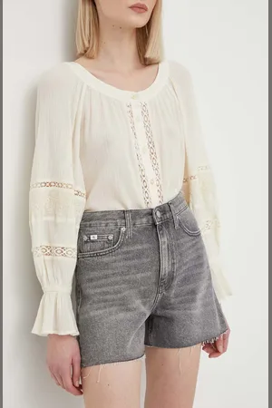Calvin Klein Džínové šortky dámské, barva, hladké, high waist, J20J223508