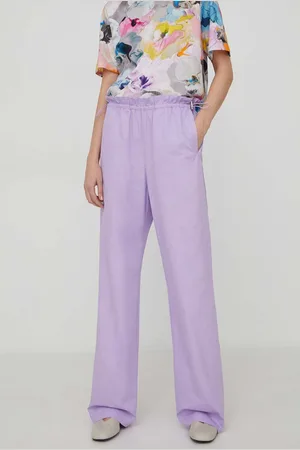 STINE GOYA Bavlněné kalhoty Carola Solid barva, jednoduché, high waist, SG5800