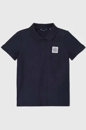 Guess Dětská bavlněná polokošile tmavomodrá barva