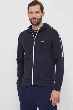 HUGO BOSS Mikina pánská, tmavomodrá barva, s kapucí, s potiskem, 50511516