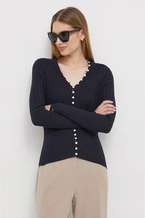 Tommy Hilfiger Kardigan dámský, tmavomodrá barva, lehký, WW0WW40709