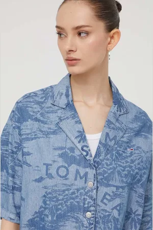 Tommy Hilfiger Džínová košile dámská, relaxed, s klasickým límcem, DW0DW17969