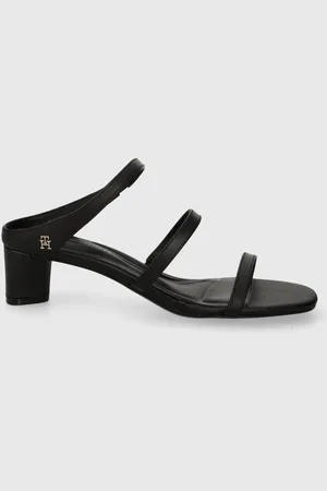 Tommy Hilfiger Kožené pantofle TH STRAP LEATHER MID HEEL dámské, barva, na podpatku, FW0FW07731