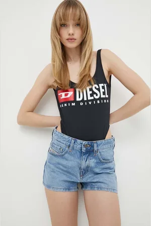 Diesel Džínové šortky DE-YUBA CALZONCINI dámské, hladké, high waist, A12764.0DQAF