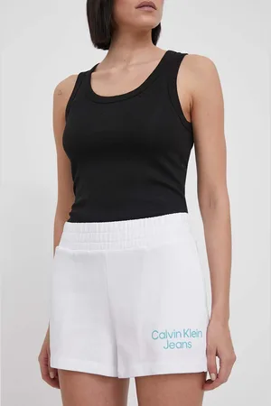 Calvin Klein Bavlněné šortky barva, s potiskem, high waist, J20J223136