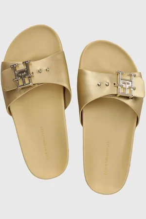 Tommy Hilfiger Kožené pantofle TH HARDWARE GOLD FLAT SANDAL dámské, barva, FW0FW07947