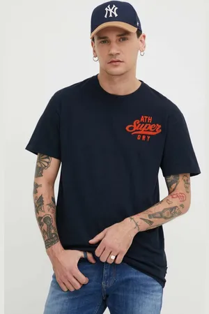 Superdry Bavlněné tričko tmavomodrá barva, s aplikací
