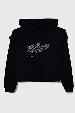 Tommy Hilfiger Dětská mikina tmavomodrá barva, s kapucí, s potiskem