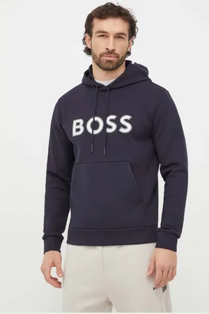 HUGO BOSS Mikina pánská, tmavomodrá barva, s kapucí, s potiskem, 50504750
