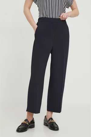 Tommy Hilfiger Kalhoty dámské, tmavomodrá barva, široké, high waist, WW0WW41908