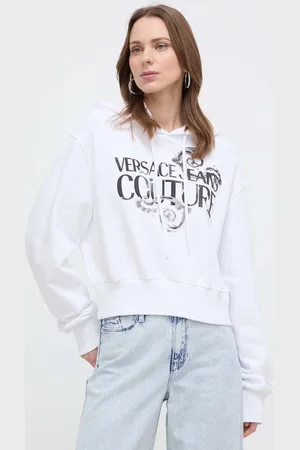 VERSACE Bavlněná mikina dámská, barva, s kapucí, potiskem, 76HAIG00 CF01G