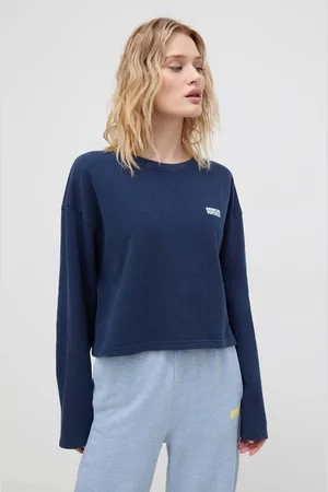 American Vintage Bavlněná mikina TEE SHIRT COURT ML COL BATEAU dámská, tmavomodrá barva, s potiskem, HOD03AE24