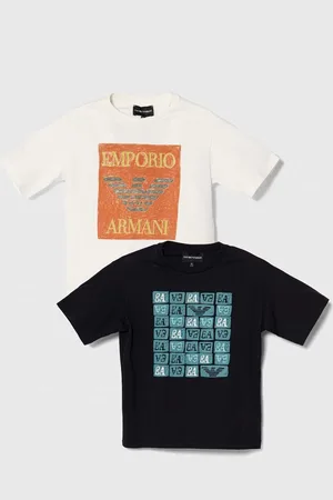 Emporio Armani Dětské bavlněné tričko 2-pack tmavomodrá barva, s potiskem