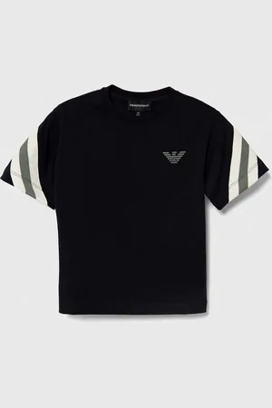 Emporio Armani Dětské bavlněné tričko tmavomodrá barva, s aplikací