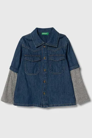 Benetton Dětská riflová košile tmavomodrá barva