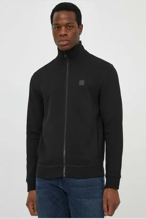 HUGO BOSS Bavlněná mikina pánská, černá barva, hladká, 50511709