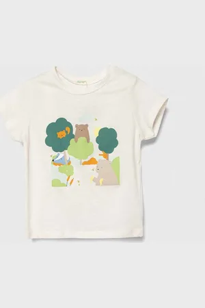 Benetton Bavlněné dětské tričko barva, s potiskem