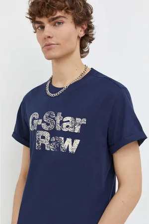 G-Star Bavlněné tričko tmavomodrá barva, s potiskem