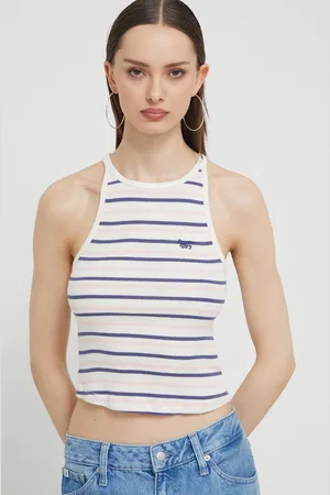 Superdry Bavlněný top tmavomodrá barva