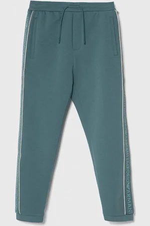 Emporio Armani Dětské tepláky zelená barva, s aplikací