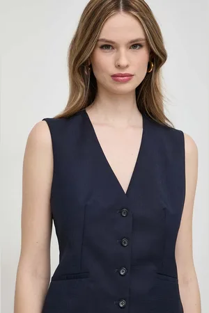 HUGO BOSS Vlněná vesta tmavomodrá barva, jednořadá, 50517802