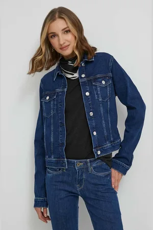 Tommy Hilfiger Džínová bunda dámská, tmavomodrá barva, přechodná, WW0WW40654
