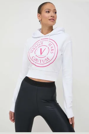 VERSACE Bavlněná mikina dámská, barva, s kapucí, potiskem, 76HAIG05 CF01G