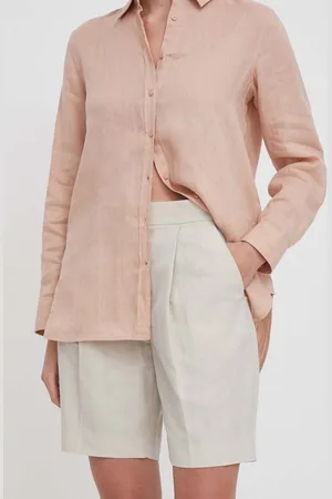 Calvin Klein Šortky s příměsí lnu barva, high waist, K20K206671
