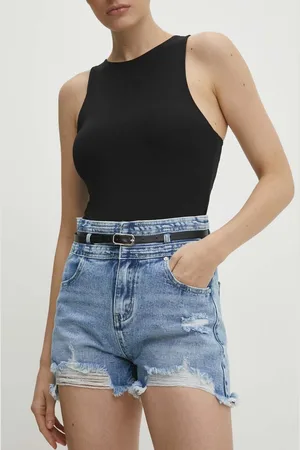 ANSWEAR Džínové šortky dámské, hladké, high waist