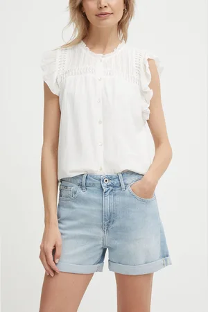 Pepe Jeans Džínové šortky SKINNY SHORT HW dámské, hladké, high waist, PL801121PF6