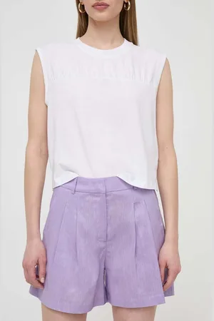 Silvian Heach Plátěné kraťasy barva, hladké, high waist