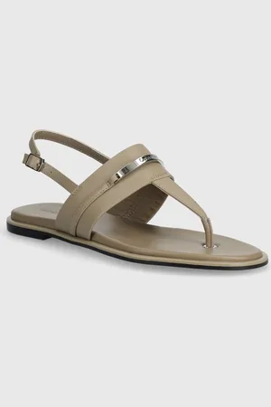 Calvin Klein Kožené sandály FLAT TP SANDAL METAL BAR LTH dámské, barva, HW0HW02031