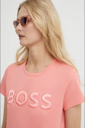 HUGO BOSS Bavlněné tričko fialová barva, 50514967