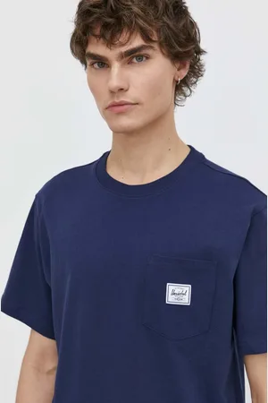 Herschel Bavlněné tričko tmavomodrá barva