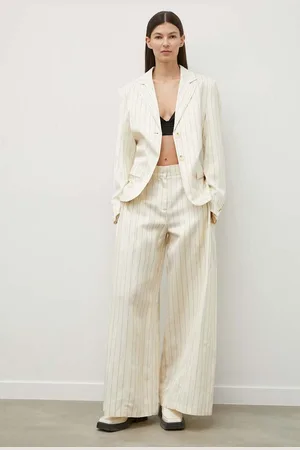 REMAIN Kalhoty s příměsí lnu barva, high waist