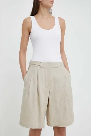 REMAIN Plátěné kraťasy barva, hladké, high waist